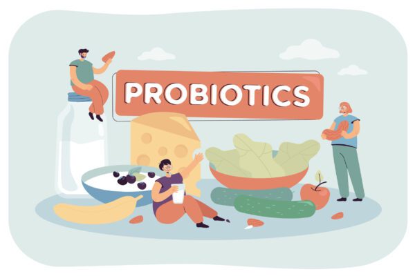 Tiny people on probiotic diet vector illustration